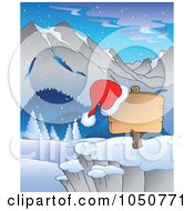 Poster, Art Print Of Santa Hat On A Blank Christmas Sign In A Mountainous Landscape