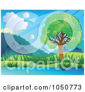 Poster, Art Print Of Lush Green Riverside Landscape With Sunshine