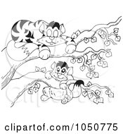 Royalty Free RF Clip Art Illustration Of A Coloring Page Of Cats In A Tree
