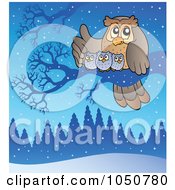 Poster, Art Print Of Owl Family Perched On A Branch In The Winter