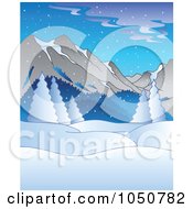 Winter Background Of Flocked Trees And Mountains