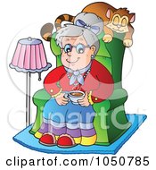 Poster, Art Print Of Granny Sitting In A Chair With Her Cat Napping Behind Her