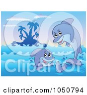 Royalty Free RF Clip Art Illustration Of Two Dolphins Near An Island
