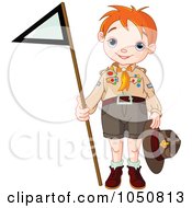 Royalty Free RF Clip Art Illustration Of A Scout Boy Holding A Flag by Pushkin