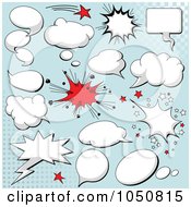 Royalty Free RF Clip Art Illustration Of A Digital Collage Of Comic Burst Clouds On Blue by Pushkin