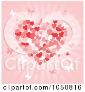 Poster, Art Print Of Valentines Day Background Of A Floral Heart And Butterflies Over Pink Rays