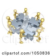 Royalty Free RF Clip Art Illustration Of A 3d Gold Men Assembling A Puzzle