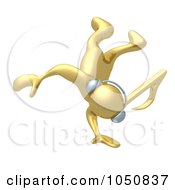 Royalty Free RF Clip Art Illustration Of A 3d Gold Man Wearing Headphones And Doing A Hand Stand