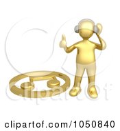 Royalty Free RF Clip Art Illustration Of A 3d Gold Man Listening To Music