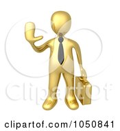 Royalty Free RF Clip Art Illustration Of A 3d Gold Business Man Holding A Hand Up