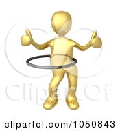 Royalty Free RF Clip Art Illustration Of A 3d Gold Man Holding Two Thumbs Up And Using A Hula Hoop