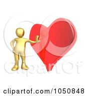Royalty Free RF Clip Art Illustration Of A 3d Gold Man Leaning Against A Red Heart