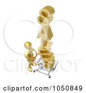 Royalty Free RF Clip Art Illustration Of A 3d Gold Man Pushing SALES In A Shopping Cart
