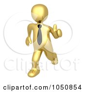 Royalty Free RF Clip Art Illustration Of A 3d Gold Business Man Running With A Thumb Up