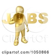 Royalty Free RF Clip Art Illustration Of A 3d Gold Man Making A Job Announcement
