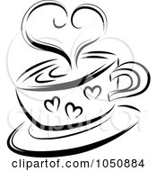 Royalty Free RF Clip Art Illustration Of A Black And White Sketched Heart Over A Coffee Cup by MilsiArt #COLLC1050884-0110