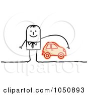 Stick Businessman Reaching Over A Car Auto Insurance