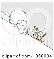 Stick Man Skiing In Front Of A Giant Snowball