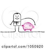 Poster, Art Print Of Stick Businessman Reaching Over A Piggy Bank