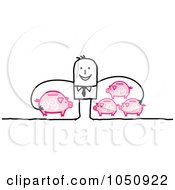 Royalty Free RF Clip Art Illustration Of A Wealthy Stick Businessman With Pink Piggy Banks by NL shop