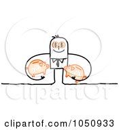 Royalty Free RF Clip Art Illustration Of A Wealthy Stick Businessman With Orange Piggy Banks