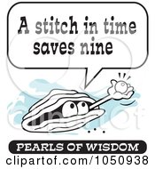 Royalty Free Vector Clip Art Illustration Of A Wise Pearl Of Wisdom Speaking A Stitch In Time Saves Nine