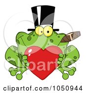 Poster, Art Print Of Frog Smoking A Cigar Wearing A Hat And Holding A Heart