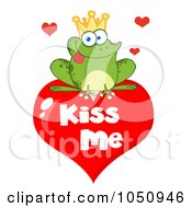 Royalty Free Vector Clip Art Illustration Of A Frog Prince Sitting On A Kiss Me Heart
