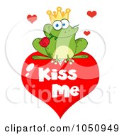 Royalty Free Vector Clip Art Illustration Of A Frog Prince With A Rose On A Kiss Me Heart