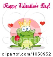 Royalty Free Vector Clip Art Illustration Of A Happy Valentines Day Text Over A Frog Prince With A Rose