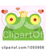 Poster, Art Print Of Smiling Frog Prince Face With Hearts Over Pink