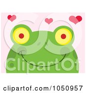 Poster, Art Print Of Smiling Frog Face With Hearts Over Pink