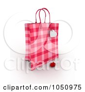 Poster, Art Print Of 3d Plaid Valentine Gift Bag With A Heart Tag And Rose Petal
