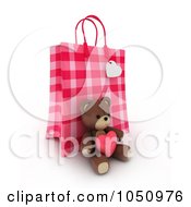 Poster, Art Print Of 3d Plaid Valentine Gift Bag With A Teddy Bear