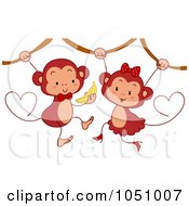 Royalty Free Vector Clip Art Illustration Of Two Valentine Monkeys Sharing A Banana