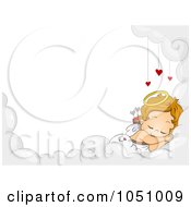 Royalty Free Vector Clip Art Illustration Of A Valentine Cupid Sleeping On A Cloud Frame