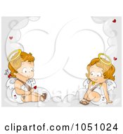 Royalty Free Vector Clip Art Illustration Of A Valentine Cupid Couple In A Cloud Frame 1