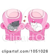 Royalty Free Vector Clip Art Illustration Of A Cat Couple Resting In Pink Chairs