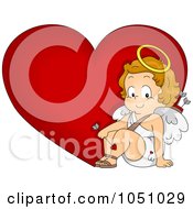 Royalty Free Vector Clip Art Illustration Of A Valentine Cupid Sitting By A Heart