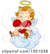 Poster, Art Print Of Valentine Cupid Hugging A Heart On A Cloud