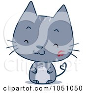 Happy Cat With A Heart Tail And Lipstick Kiss
