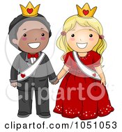 Royalty Free Vector Clip Art Illustration Of A Valentine Kid Couple Wearing Sashes And Crowns by BNP Design Studio