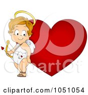 Poster, Art Print Of Valentine Cupid Standing By A Heart