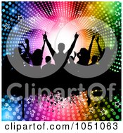 Poster, Art Print Of Silhouetted Crowd Of Fans On A Grunge Bar Over A Halftone Starry Rainbow Vortex