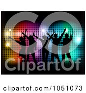 Poster, Art Print Of Group Of Silhouetted Party People Dancing Over Colorful Halftone And Black