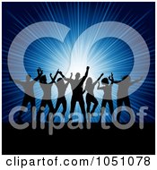 Poster, Art Print Of Group Of Silhouetted Party People Dancing Over Blue Rays