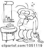 Poster, Art Print Of Coloring Page Outline Of A Toon Guy Brushing His Teeth