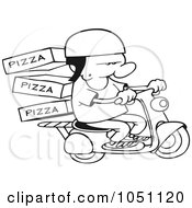 Poster, Art Print Of Coloring Page Outline Of A Pizza Delivery Boy On A Scooter