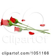 Poster, Art Print Of Three Long Stemmed Roses And Petals
