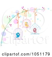 Poster, Art Print Of Love Birds Hanging In Cages From A Branch